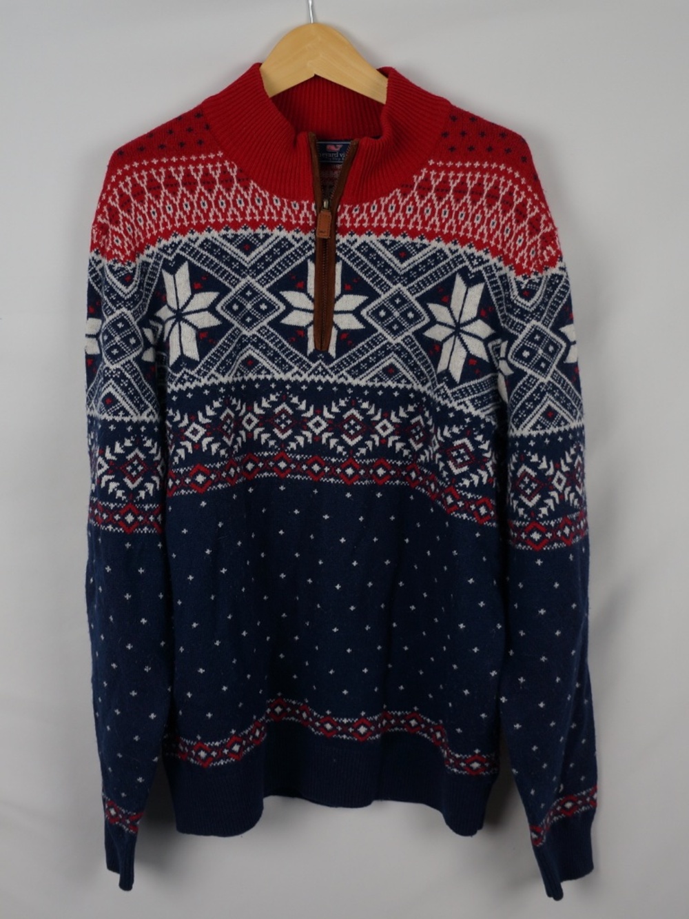 Vineyard Vines Fair Isle Quarter Zip Wool Blend Sweater, Medium